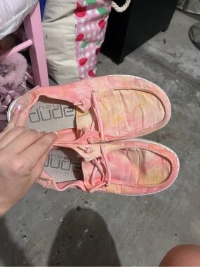 Hey Dude Wendy Coral Pink and Yellow Tie-Dye Slip-On
